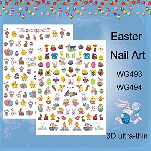 Easter Nail Art Stickers Decals, 3D Self-Adhesive Cartoon Bunny Egg Chicken Nail Decals For Women Girls Easter Day Diy Nail Decoration 6 Sheets #TOP1