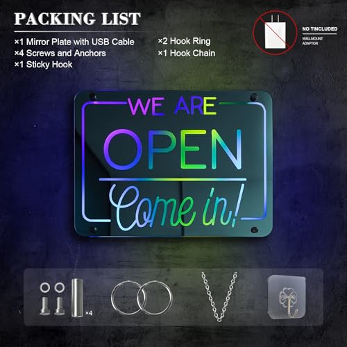 Image of ineonlife Open Neon Sign Come in We are Open Mirrored Colorful LED Lights for Business Decor Bright Led Light Signs Window Door Decoration Bar Shop Coffee Salon Store