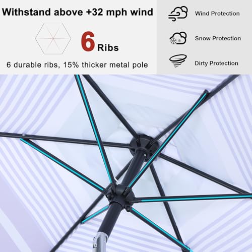 Image of ABCCANOPY 7.5FT Patio Umbrella Outdoor 6 RibsTable Umbrella | Fade & UV Resistant Fabric,6 Fiberglass Ribs,Smooth Crank System,Dark Blue Beige Stripe,Great for Patio,Backyard,Garden,Deck