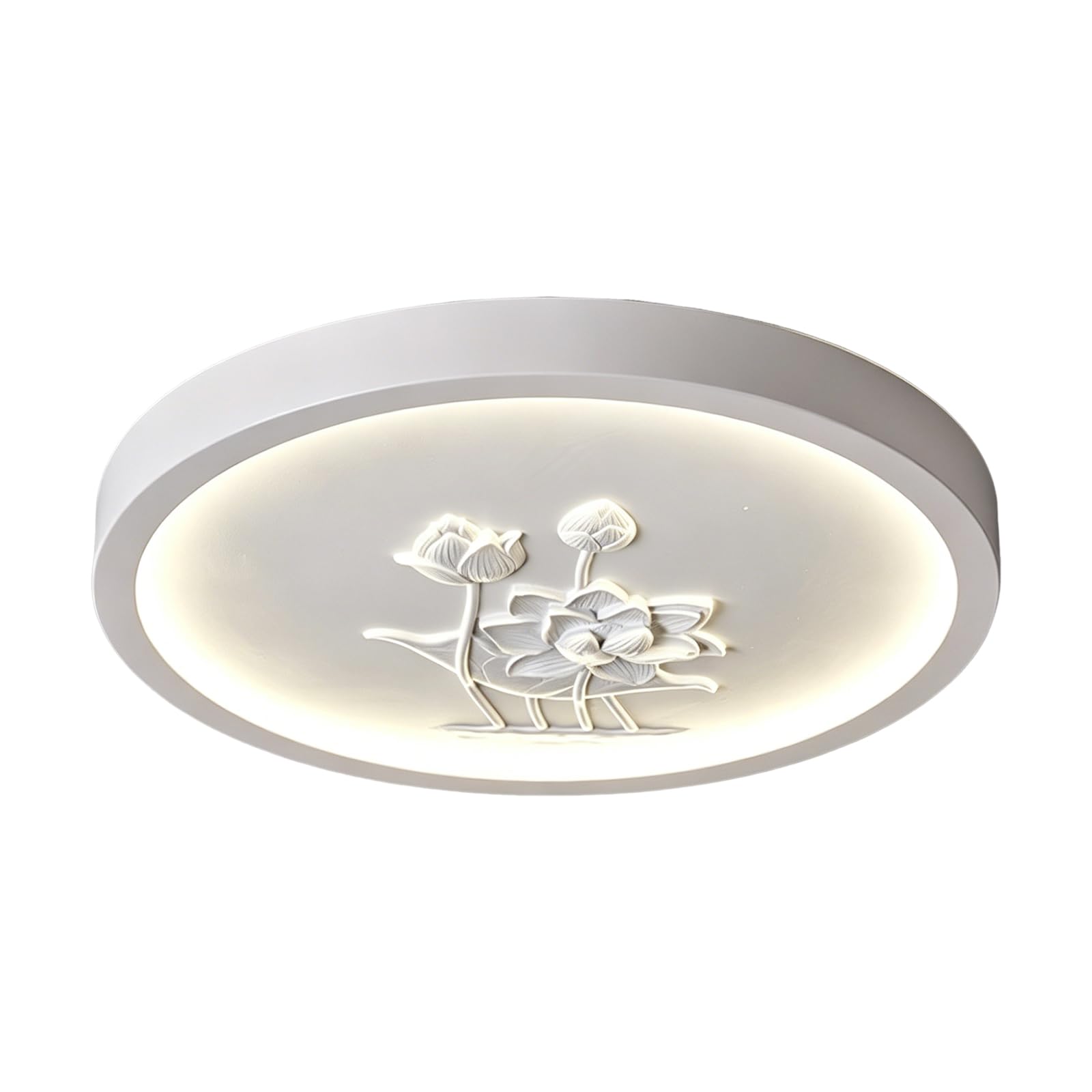 YNVIOZM Modern White Ceiling Light, Resin Carved Floral Round LED Flush Mount Ceiling Lamp, Minimalist Lighting Fixtures for Kitchen Bedroom Laundry Room Living Room Entryway Hallway