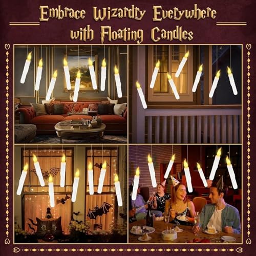 Image of Halloween Decorations,Floating Candles with Magic Wand Remote Control-Battery Operated Flickering Flameless Candles for Halloween Decor, Chrismas Party, Birthday, Wedding, Church 12 Pcs