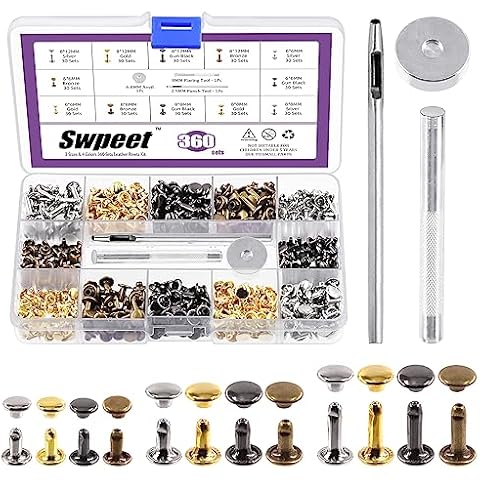 Swpeet 360 Sets Leather Rivets Kit Cover