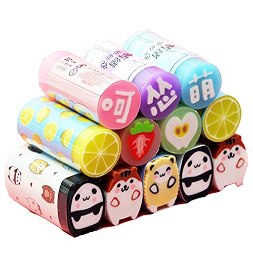 12 Pièces Gomme mignonne, Gomme pour Animaux, Gomme à Fruits, Gomme de Papeterie Mignonne, pour Essuyer les Marques de Crayon, Étude, Cadeau (Envoyé au Hasard) Cover