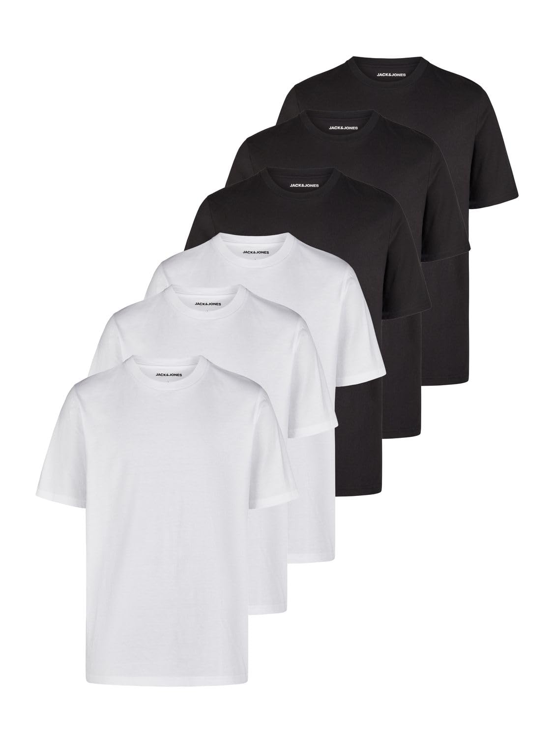 JACK & JONES Tshirt Herren Basic Regular Fit JACJEANS Crew Neck Tee 6er Set Pack Rundhals Kurzarm Sommer Tee Shirt Schwarz Weiß S M L XL XXL 3XL