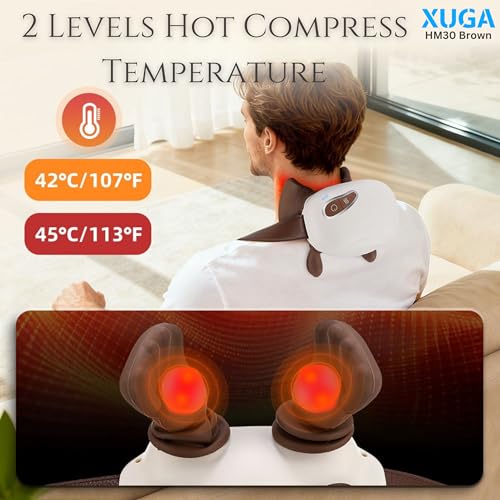 Image of XUGA HM030 Bionic Heated Massager, Wireless Portable Shiatsu Neck and Back Massager, 3 Custom Modes, 4D Kneading Massage, Simulated Human Hand Design for Pain Relief and Muscle Relax (Brown)