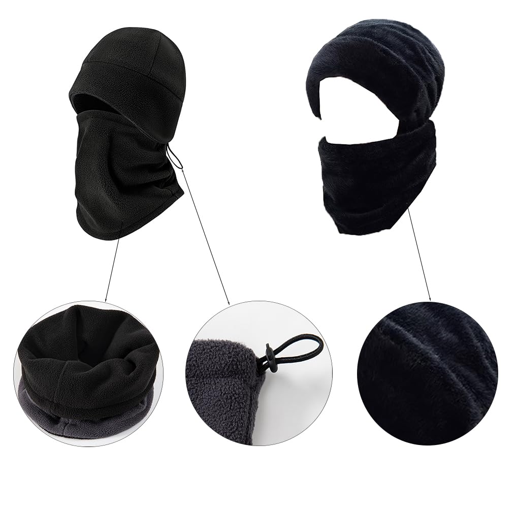 Lot de 2 cagoules d'hiver doublées en polaire thermique et coupe-vent pour cyclisme, moto, randonnée, course, sports d'hiver et d'extérieur unisexe