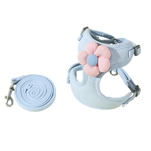 UGYMSIA 犬 ハーネス リード セット 小型犬 可愛い 抜けない ハーネスベルト 首輪 犬 服 犬用ハーネス 犬 夏 春 秋 冬 首 負担 おしゃれ 犬の首輪 子犬用 犬 (ブルー,L)