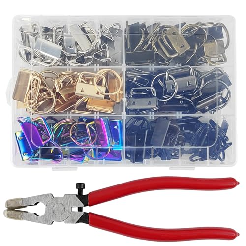 90 Piezas para Hacer Llaveros, 25 × 22 mm, en Seis Colores Llavero, Clip Colgante con 1 Herramienta de Alicates, Juego de Manualidades, con Cordón para Pulsera, Llavero, Correa de Cordón (Púrpura)