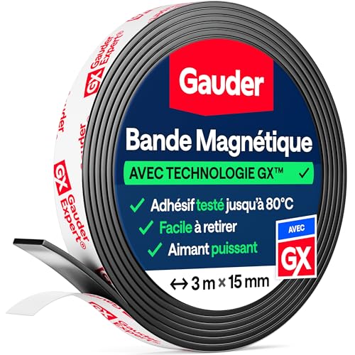 GAUDER Bande Magnétique Adhésif Puissant - Ruban Magnétique Découpable avec Force d’Adhérence Élevée - Ruban Aimanté Autocollant pour Bricolage (3 m...