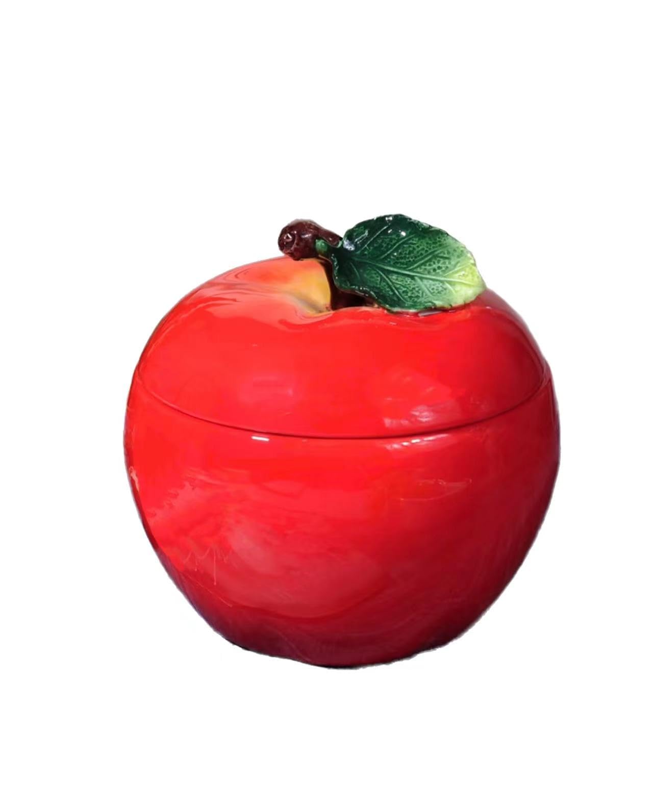 Ceramic Apple Shaped Food Storage Container with Lid, Red
