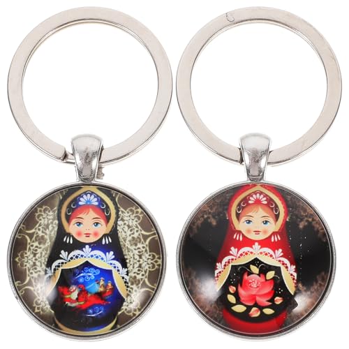 LUOZZY 2pcs Russian Matryoshka Doll Keychains Handcrafted Nesting Dolls Keyrings Pendents Creative Matryoshka Doll Hanging Ornaments for DIY Bags Key Accessories