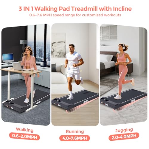Walking Pad Treadmill with Handle Bar and Incline, 0.6-7.6MPH Electric Treadmill for Home Small, 350LB Mini Small Treadmills with Handles, 3.0HP Portable Treadmills for Home Exercising, Model V305 - Image 3