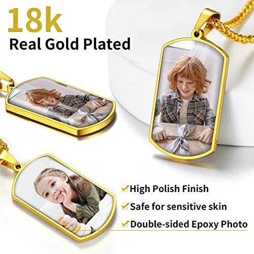 ChainsHouse Personalized Photo Necklace Men Women, Stainless Steel/18K Gold Plated Chain, Custom Picture Image Engrave Text Rectangular/Heart/Oval/Dogtag Pendant DIY Memorial Jewelry,Send Gift Box2