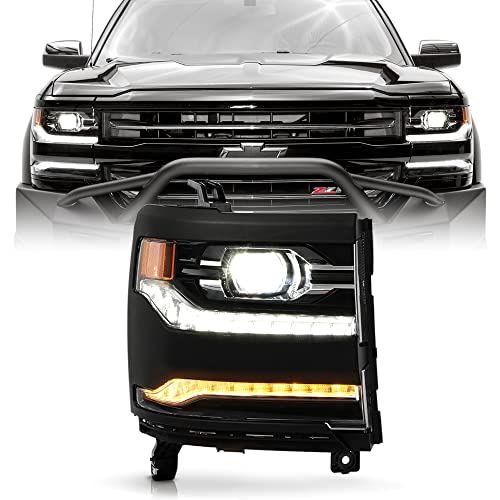 ACANII - For [Factory LED Type] 2016-2018 Chevy Silverado 1500 LED DRL Projector Headlight Headlamp - Passenger (Primed)