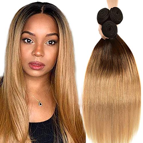 Honey Ombre Human Hair 1b/27 Straight Bundle Brazilian Hair 3 Bundle Ombre Hair Bundles straight wave 3 bundles 12 14 16 inch