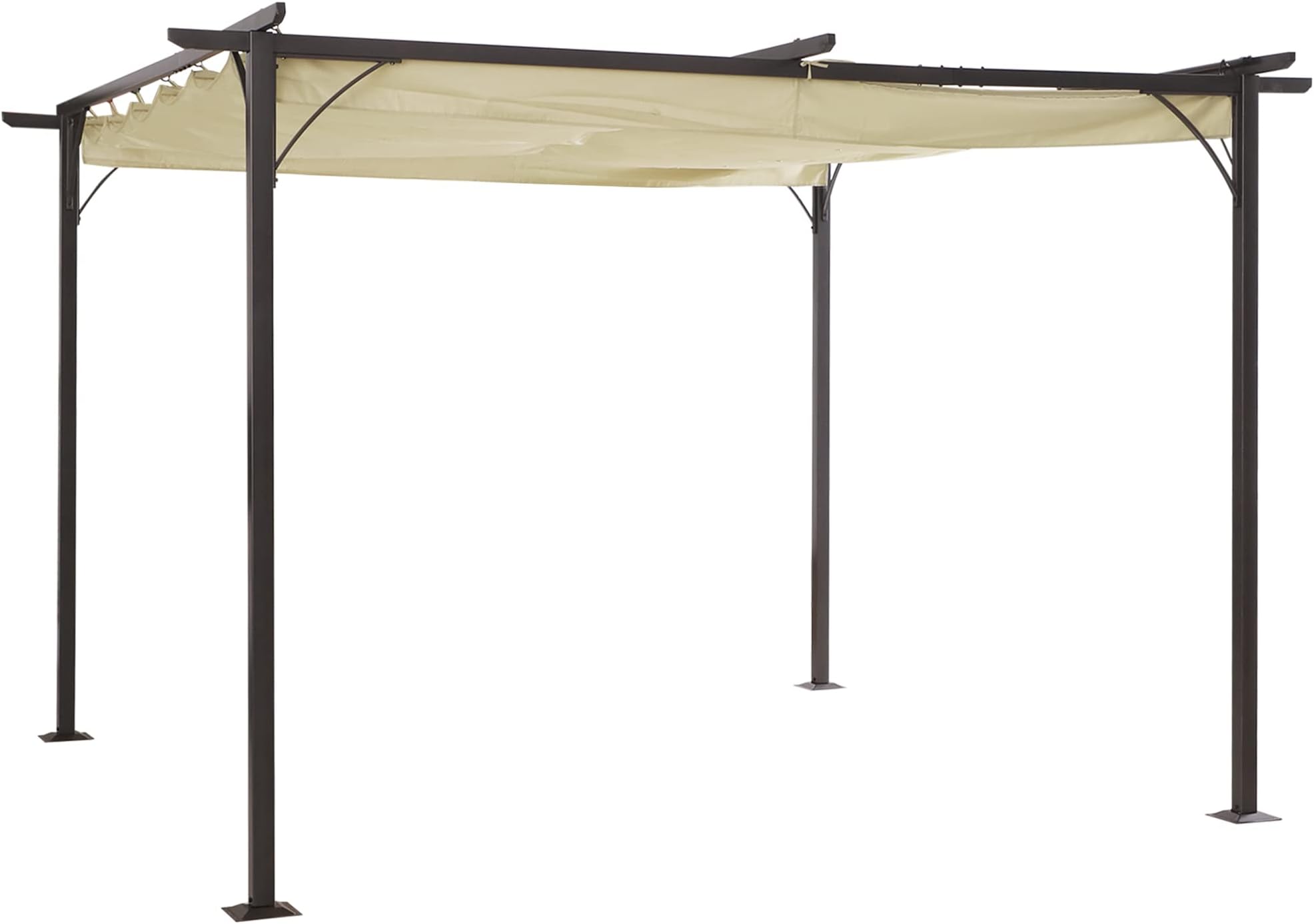 Outsunny 3.5M X 3.5M Metal Pergola Gazebo Awning Retractable Canopy Outdoor Garden Sun Shade Shelter Marquee Party BBQ, Beige