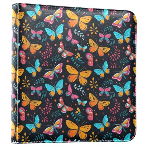 JIPONI Colorful Butterflies Large Photo Album, DIY Leather Cover Scrapbook Albums for 4x6 5x7 6x8 Pictures, Self Adhesive Memory Book for Wedding, Baby, Family