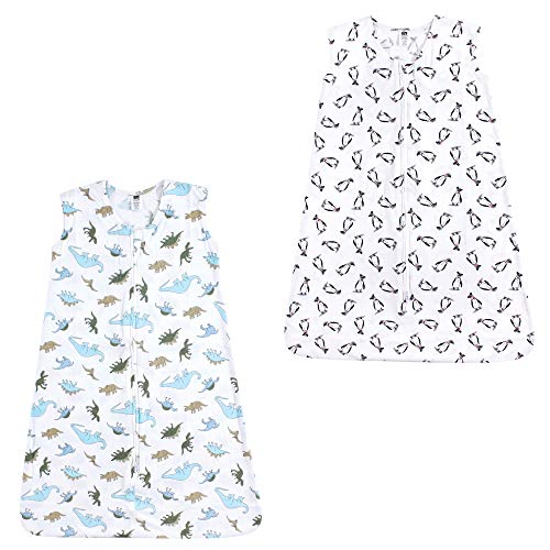 Hudson Baby Unisex Baby Cotton Sleeveless Wearable Sleeping Bag, Dinosaurs and Penguins 2-pack, 18-24 Months US