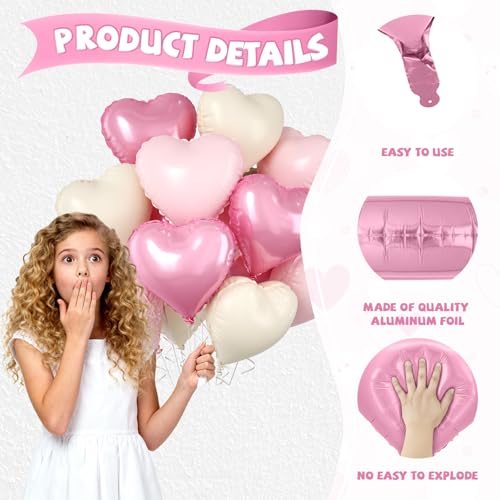 Image of Pink Heart Balloons, 10 Pcs Pastel Light Baby Pink White Foil Heart Shaped Balloon, 18 Inch Cream Sand White Balloons Helium for Engagement, Brithday, Baby Shower, Wedding, Valentines Party Decoration