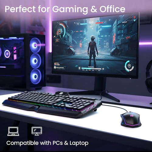 Image of Portronics Ki-Pad 5 Wired Gaming Keyboard & Mouse Combo, 7-Button Mouse Control, 19 Anti-Ghosting, Multimedia Keys, Cool RGB Backlight, 1.5M Cable Length, Compatible with Desktop PCs, Laptops (Black)