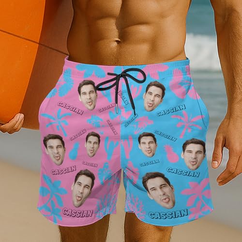 Personalized Funny Hawaiian Swim Trunks for Men - Custom Face & Name Beach Shorts - Custom Funny Bathing Suit for Dad, Father2