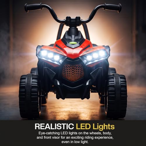 Image of Baybee Monstro Baby Electric Bike for Kids | Rechargeable Balance Bikes with LED Lights, USB, Music & Backrest | Beach ATV Dirt Bikes | 6V Battery Operated Kids Bike for 2-5 Years Boys Girls (Red)