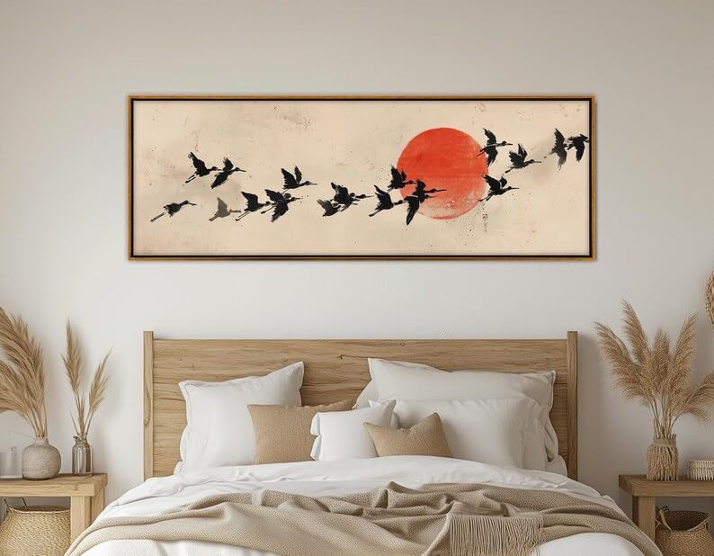 Toile japonaise oiseaux pour habiller un mur vide avec élégance