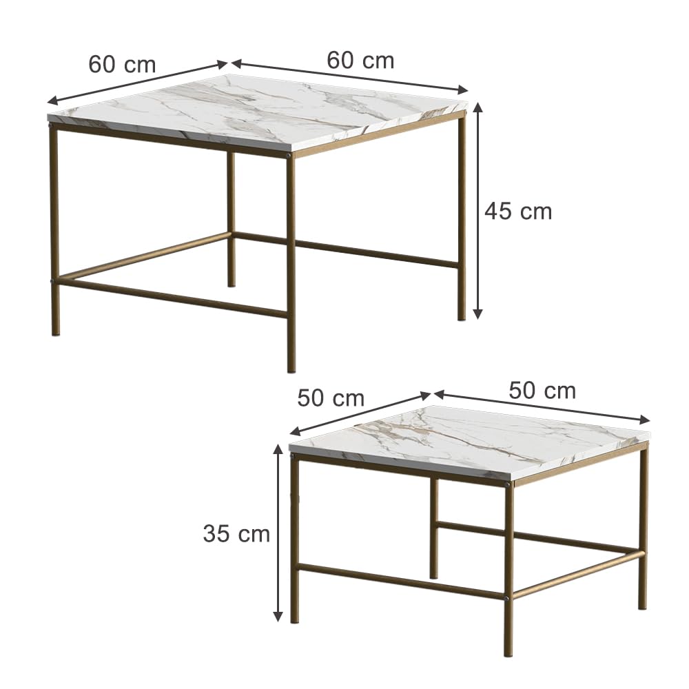 Vicco Tavolino da divano Ramio, Bianco/Oro, 60 x 60 cm 2 parti, per un utilizzo flessibile come superficie d’appoggio o tavolini laterali