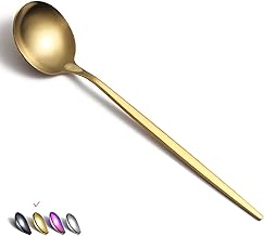 HOMQUEN Cucchiai da Tavola in Oro Opaco, Confezione da 6 Cucchiai da Tavola Grandi da 8,1 Pollici Cucchiaio da Dessert Cucchiaio da Dessert Posate Per la Cucina di Casa o Il Ristorante