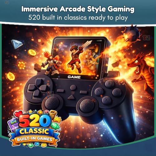 Image of TOYTONIC Handheld Gaming Console for Kids & Adults | 520 Classic Built-in Games | Retro Video Game Player | Portable, Rechargeable, TV Output | Toy & Gift for Boys Girls Ages 6-14 | Mini Game Box