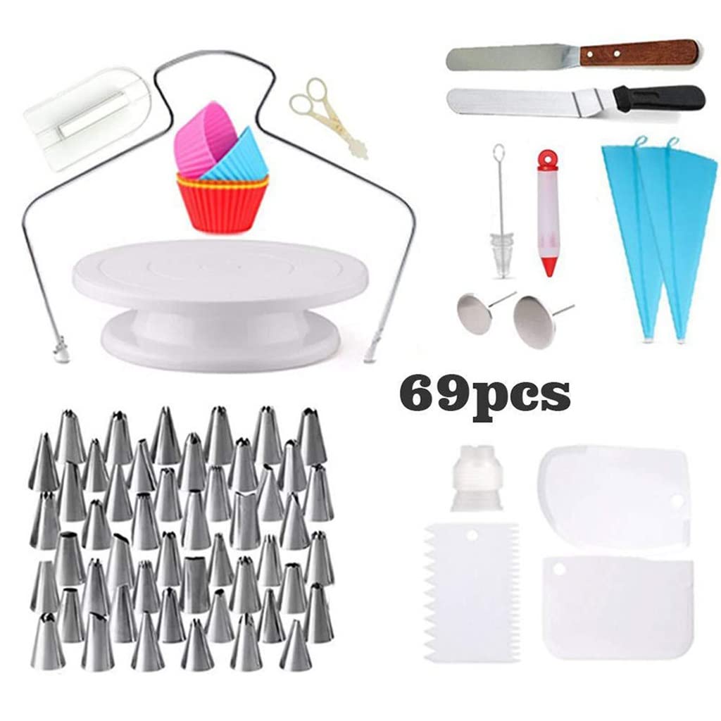 Kit de decoración de Pasteles de 69 Piezas con Base giratoria, boquillas para Decorar, alisador de glaseado y Juego para Hornear.