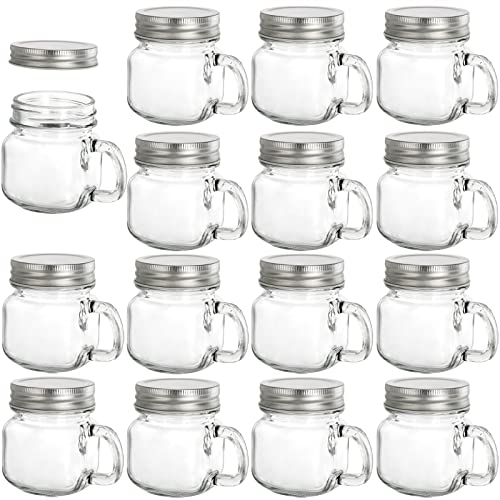 Tebery 15 Pack Glass Mason Mugs with Handle and Silver Lids, 8OZ Mason Drinking Jars Glass Canning Jars for Jam, Jelly, Honey, Juice & Beer