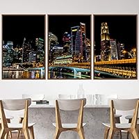 3 Piece Framed Canvas Wall Art City Illuminations Canvas Prints Home Artwork Decoration for Living Room,Bedroom - 16