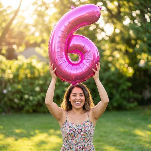 Image of YPSelected 32 Inch Large Foil Helium Number Balloon Birthday Wedding Party 0-9 (Rose Red, 6)