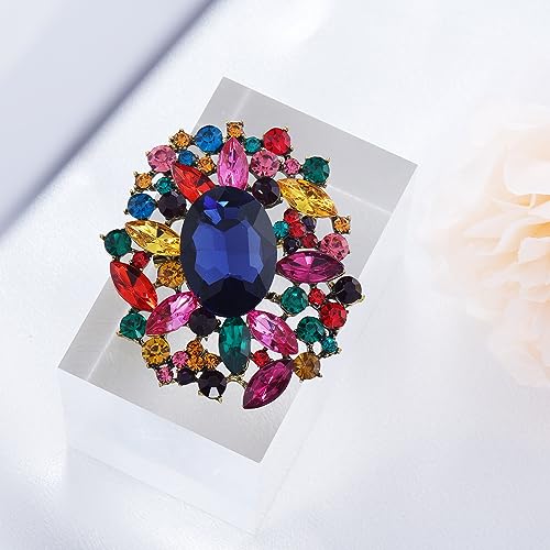 Image of LAXPICOL Vintage Austrian Crystal Elegant Flower Brooch for Women Broach Pin Wedding Jewelry Antique-Gold Tone