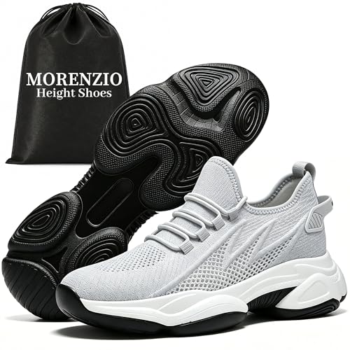 Height Increasing Shoes Hidden Lift Sneakers Men Women 2.4-3.9 Height Boost Cushioned Casual Walking Shoes Lightweight (Grey Adult Men 7 Numeric US Footwear Size System Medium)
