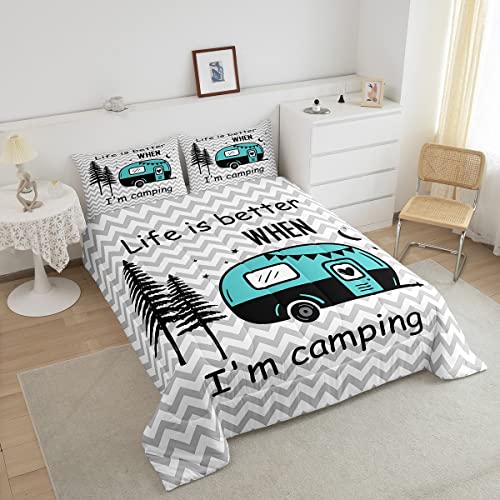 Kids Adults Camper Comforter Set Queen,Rustic Natural Farmhouse Grey Bedding Set 3Pcs For Trailer Rv Decor,Moonlight Wild Adventure Quilt Set,Sports Duvet Insert With 2 Pillowcases #TOP2