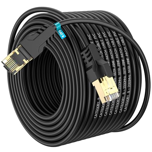 Image of Cat 8 Ethernet Cable 100FT,High Speed 40Gbps,2000Mhz,26AWG,Gold Plated RJ45 Connector,for Outdoor&Indoor,for /PC /Modem /Router /Gaming,Faster Than Cat7 /Cat6 /Cat5