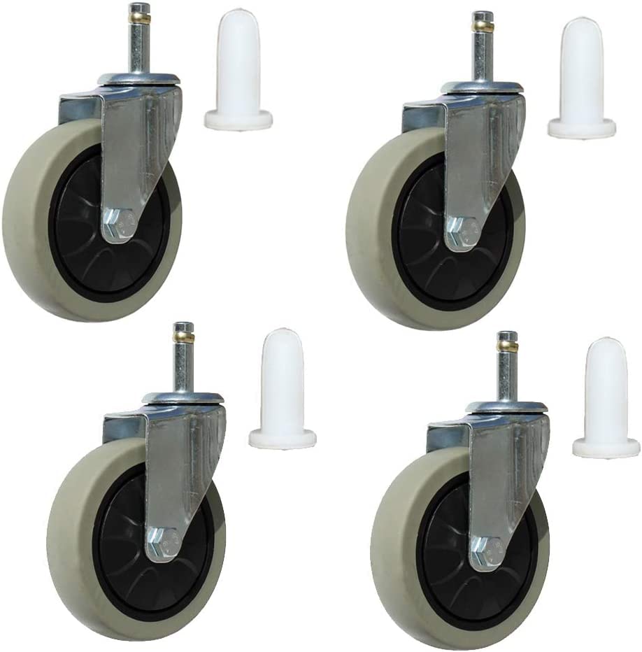 Möbelrolle, Schwerlastrolle, aus Gummi for Speisewagen, Möbelrad mit drehbarem Schaft, Einsteckkolben M11 x 35 mm, 4er-Set, geräuschlos, Nylonhülse, Tragkraft 400 kg(4in/100mm)