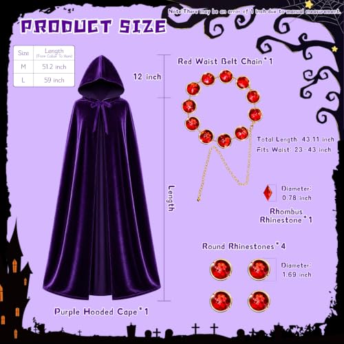 Image of Halloween Costume for Women Purple Hooded Cape with Gem Wasit Belt