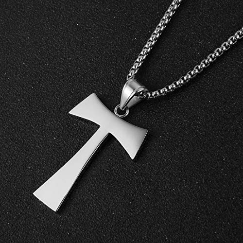 HZMAN Christian Tau Tao Cross Franciscan Stainless Steel Pendant Necklacee 22+2 Inch, 3 Colors4