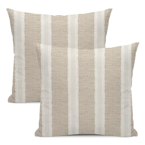 DAFENA Beige Pillow Covers 18x18 Inch 2 Pcs Boho Brown Khaki Polka Dots Striped Decor Throw Pillows Modern Geometric Outdoor Farmhouse Decoration Pillowcase Linen Cushion Cover for Couch Sofa