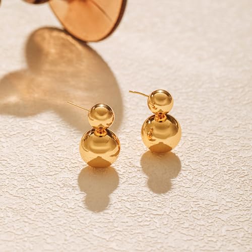 Gold Double Ball Drop Earrings for Women Round Ball Earrings Thick Bead Earrings Stud Trendy Jewelry4