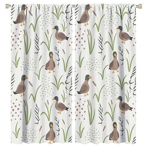 Image of Duck Curtains Lovely Animal Duck Mandarin Duck Drama and Wheat Ear Rod Pocket Blackout Drapes 2 Panels Set Nursery Children's Room Decor Design 63x72in