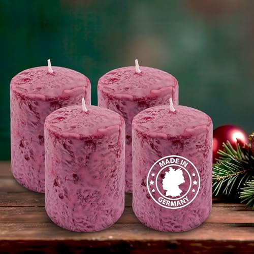 Rote Premium Stumpenkerzen, 4er Set, Kamin Rot, Rocco Kerzen,...