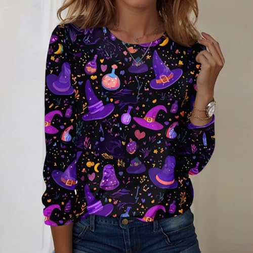 Halloween Shirts for Women Long Sleeve Plus Size Fashion Crewneck Comfortable Tshirts Halloween Costumes for Women