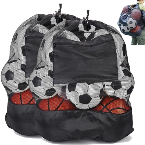 MOPHOEXII 2 Pack Large Sports Ball Bag,Mesh Soccer Ball Bag，Heavy Duty Drawstring Bags Hold Equipment for Coach, Basketball,Football, Volleyball,Baseball and Swimming Gears with Adjustable Strap