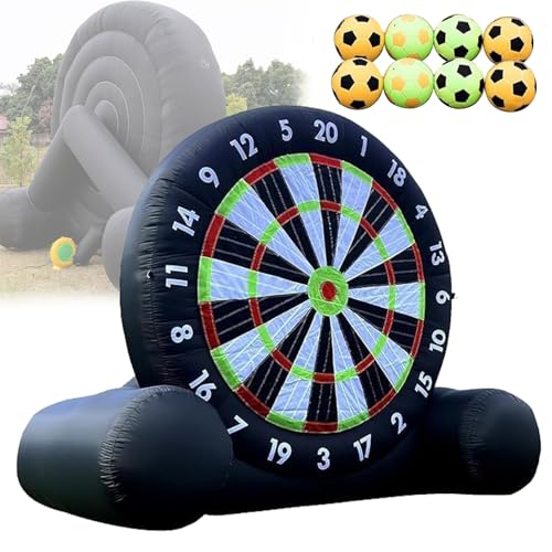 VFMVOYNZ 10 Fuß aufblasbares Fußball-Dartboard für Erwachsene und Kinder, riesige aufblasbare Fußballspiele, Outdoor-Spiele, riesige Kick-Darts mit 8 klebrigen Fußballbällen und Gebläse