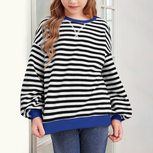 Kids Girls Thickened Fall Sweatshirts Long Sleeve Round Neck Striped Athletic Casual Toddler Girl Tops Tees Clothes3