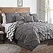 Geneva Home Fashion 7-Piece Ella Pinch Pleat Comforter Set, Queen, Grey